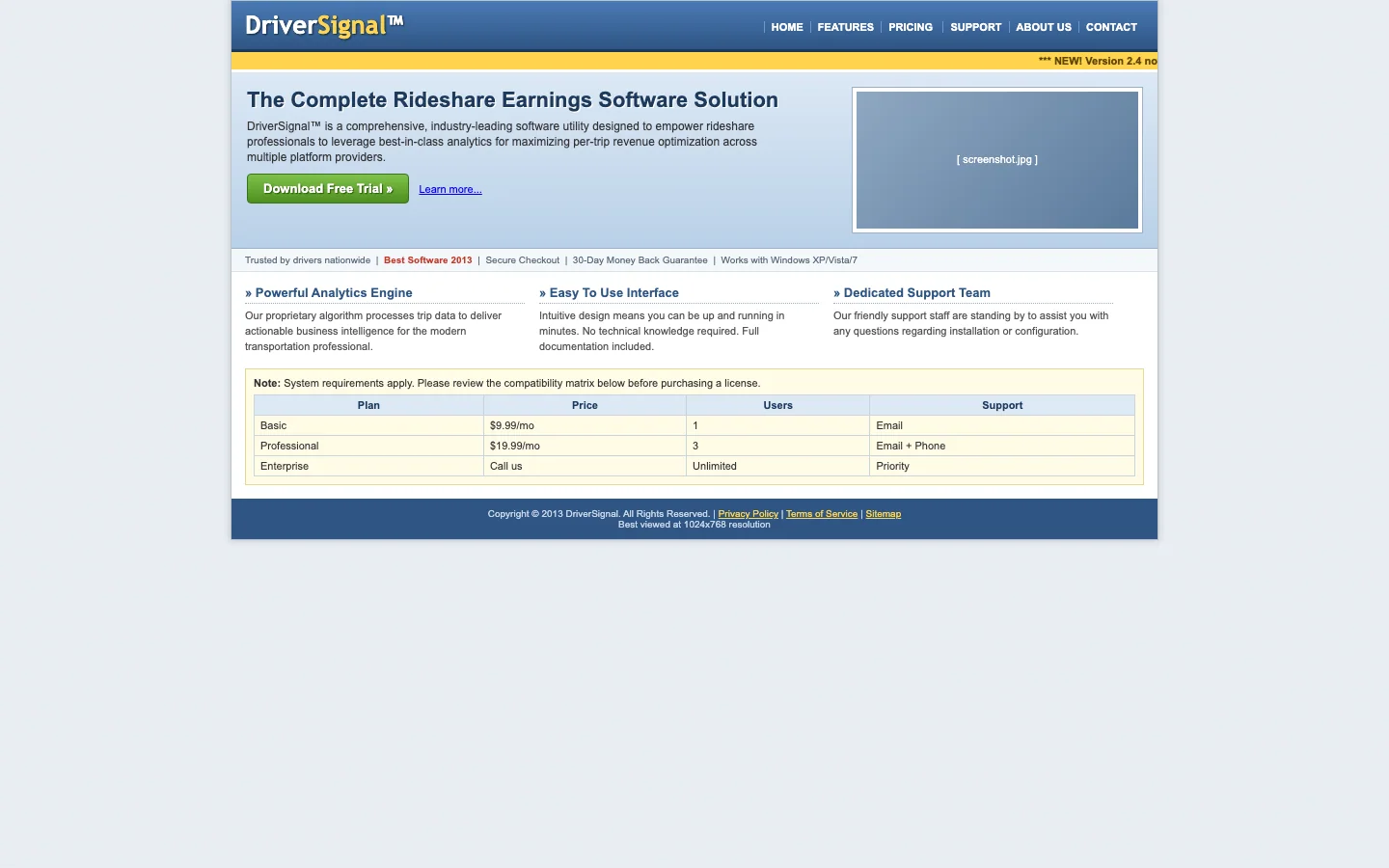 Reconstruction of a 2013-era software landing page